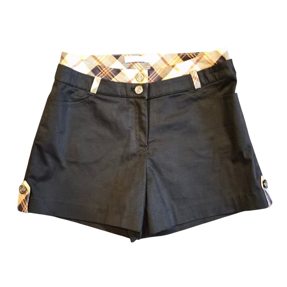 Kinloch Anderson Scotland Black Plaid Trim Shorts Crest Buttons KA0472005 36